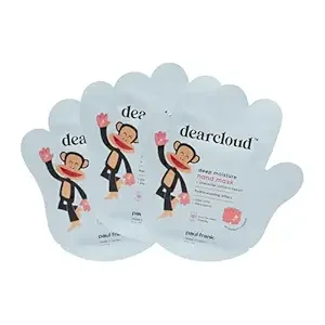 dearcloud x Paul Frank Deep Moisture Hand Mask – Aloe Vera & Shea Butter – Hand Mask for Dry Cracked Hands – Strawberry Peach (3 Pairs/ 6 Gloves)