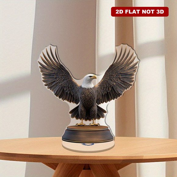 sculpture Rotative en Acrylique d'Un Aigle avec Ailes Évasées sur une base en Bois avec Tons bronze et Détails Hyper-Réalistes Illuminés par Éclairage Cinématographique