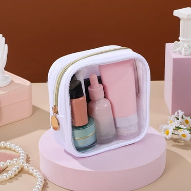 HAKIDZEL Makeup Bag White 1Pcs 5.1X5.1X1.2In