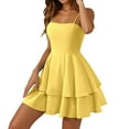 thumbnail image 2 of YMNXA Women's Summer Dress Sleeveless Spaghetti Strap Solid Color Bow Design Backless A Line Fashion Elegant Mini Dresses For Daily Wear,Yellow,L, 2 of 5