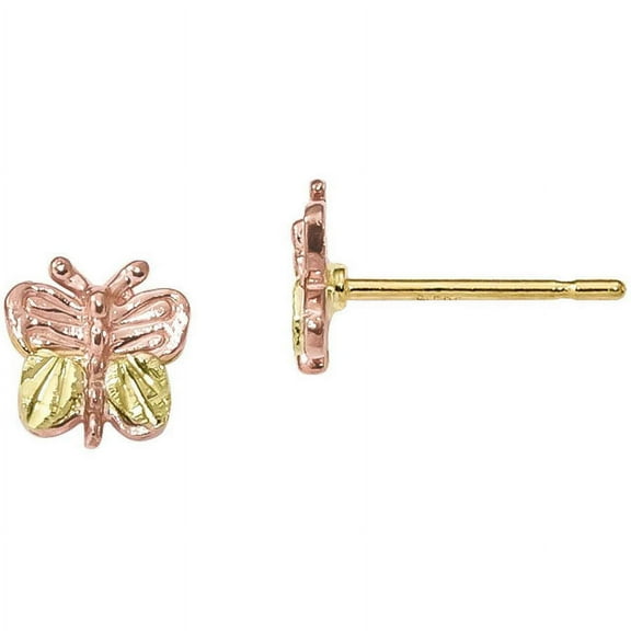 Primal Gold 10 Karat Yellow Gold with Green and Rose Gold-plated Black Hills Butterfly Earrings