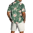 thumbnail image 4 of longantii Men's Sets Breathable Button Down Tropical Print Shirts and Shorts Comfort Short Sleeve Beach Tees and Shorts Summer Vacation Outfits Dark Green S, 4 of 6