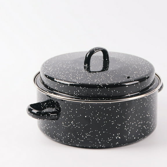 RENACLIPY Black Enameled Round Roasting Pot 9.6x9.6x6.3in Cast Iron for Home Cooking
