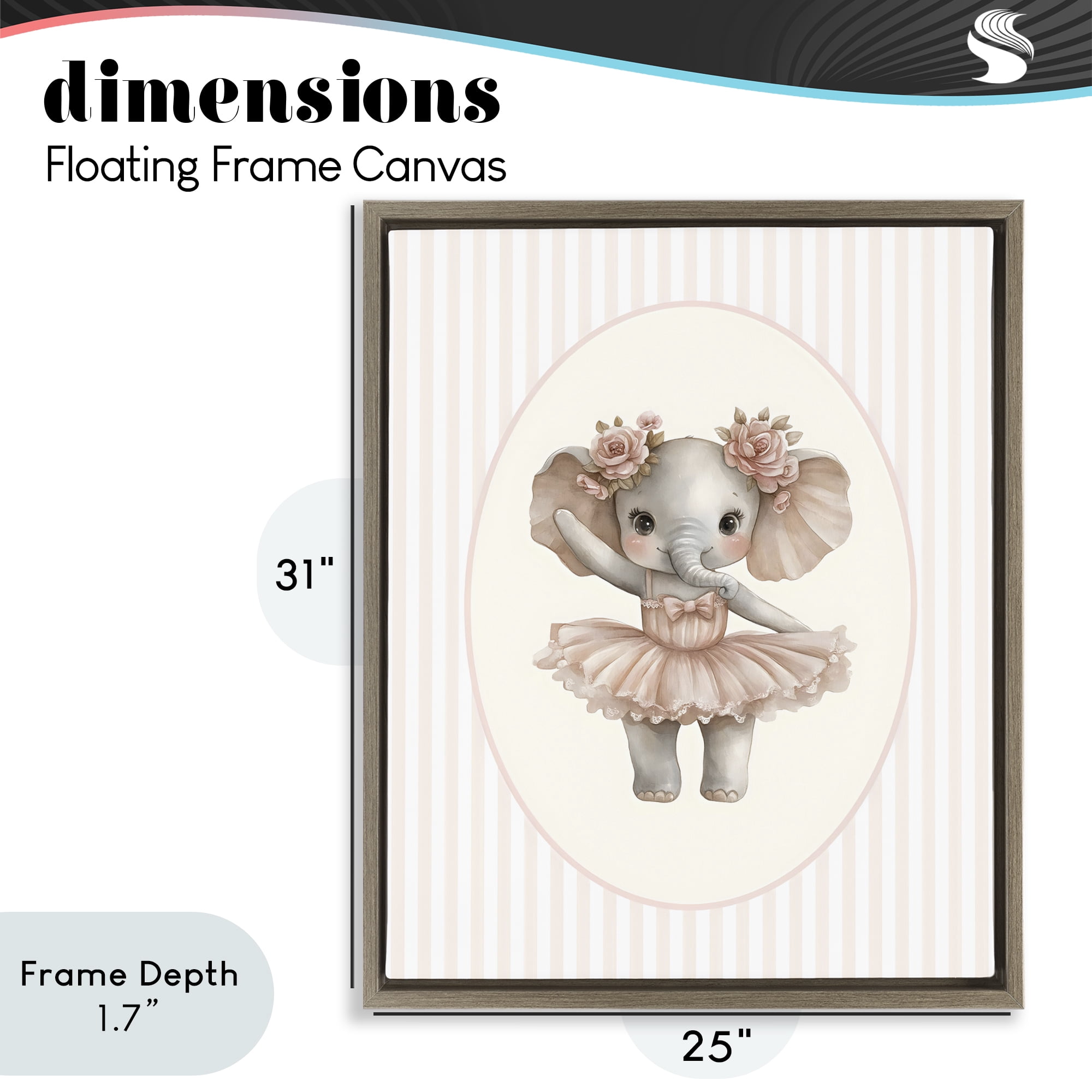 Stupell Industries Nursery Ballerina Elephant Striped Brown Framed Floater Canvas Wall Art, design by LSR Design Studio