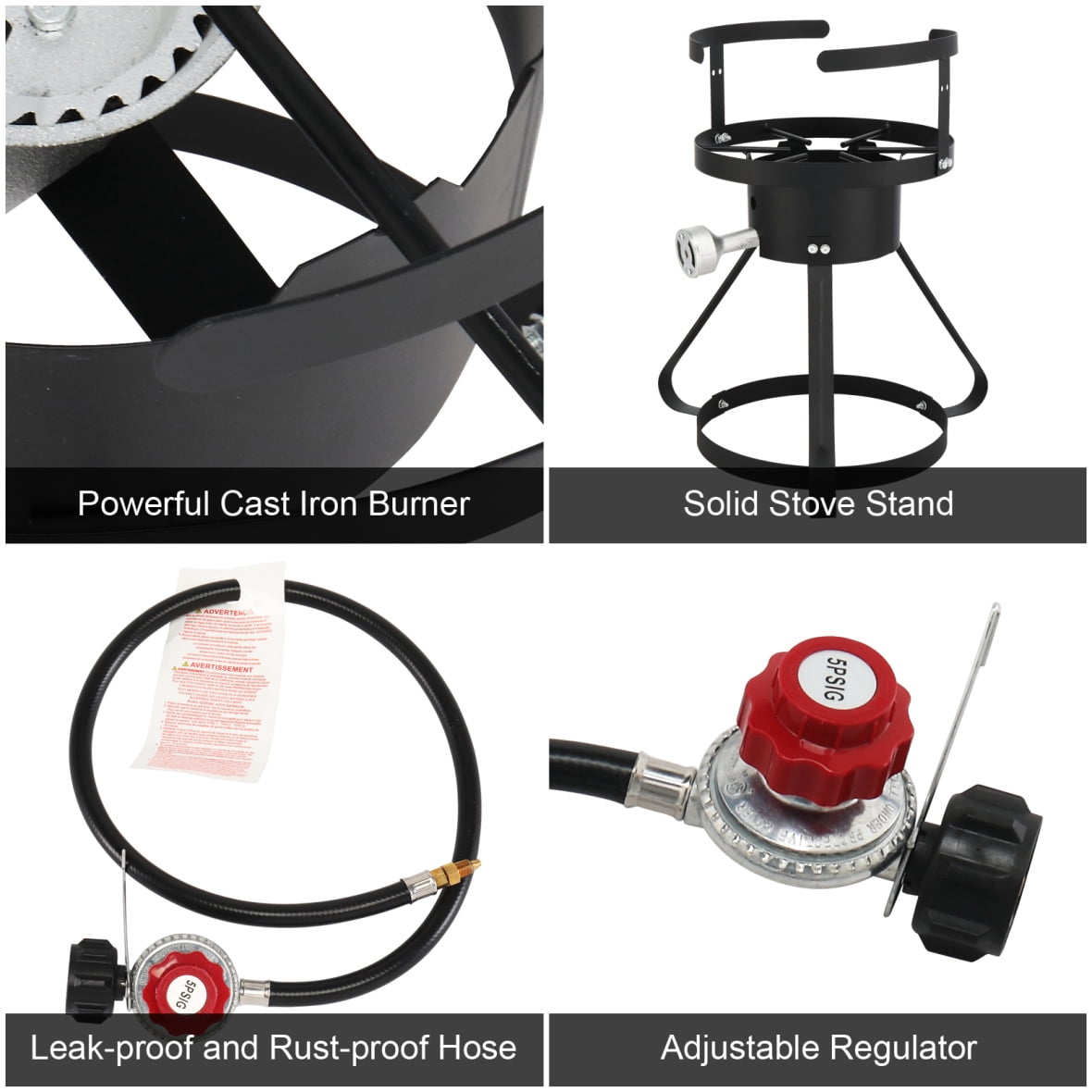4-Piece Outdoor Aluminum Pot Set, 13 x 32 Inch Black Round Iron Stove Frame with 2 Handles and Use Gas, 2 Pots, Portable Stainless Steel Camping Stove for Hiking, Picnic, Silver