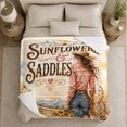 thumbnail image 5 of Sunflower Cowgirl Nostalgic Watercolor Western Ranch Scene, Peaceful Mountain Lake Scene, Warm Flannel Blanket for Cabin and Lodge, Outdoor Lovers Thanksgiving Gift, Artistic Home Decor, 5 of 9