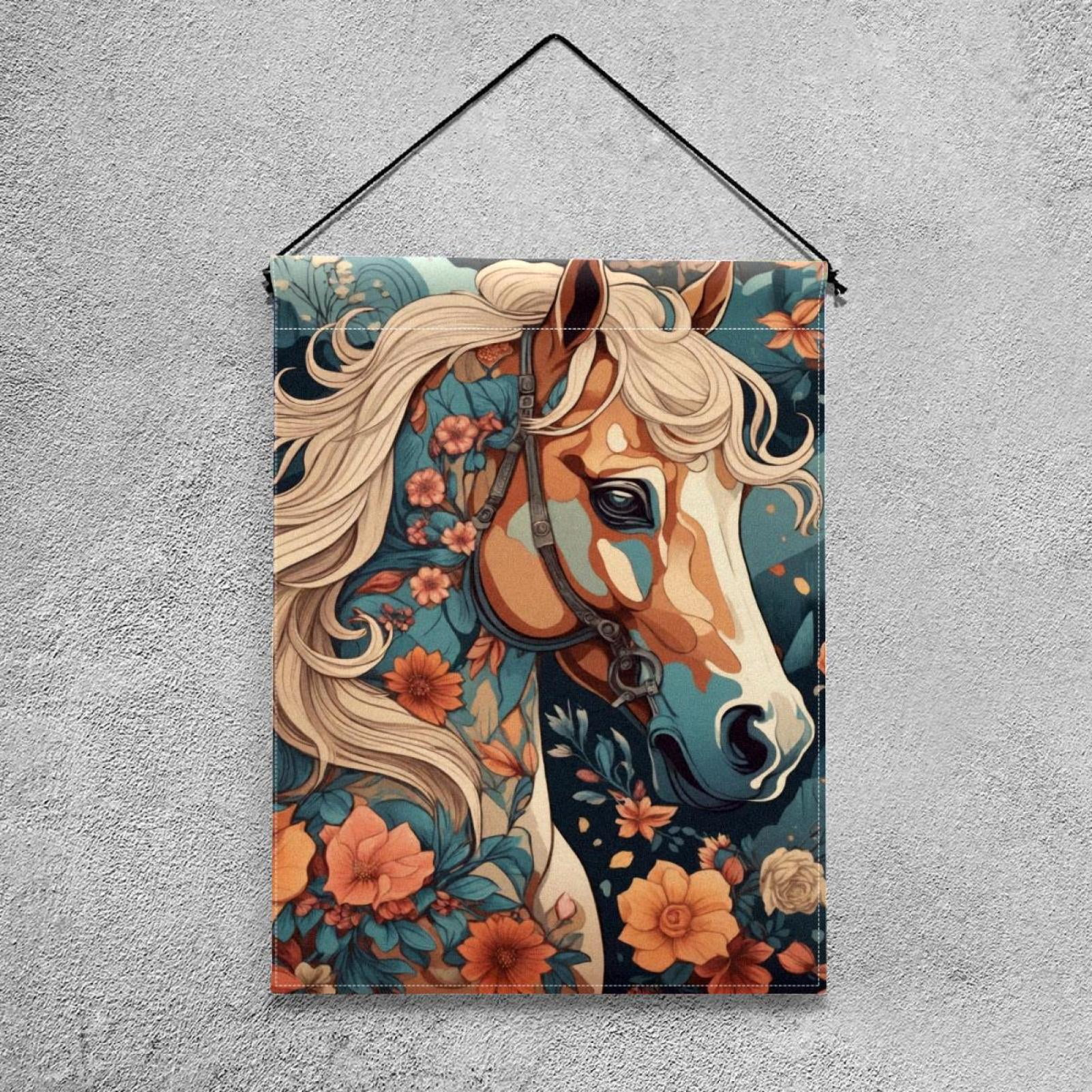 Welcome Horse Aesthetic Art Pattern Garden Flag, Vertical Double Sided Small House Flag, Yard Farmhouse Outdoor Deck Veranda Lawn Decor 28x40 Inch