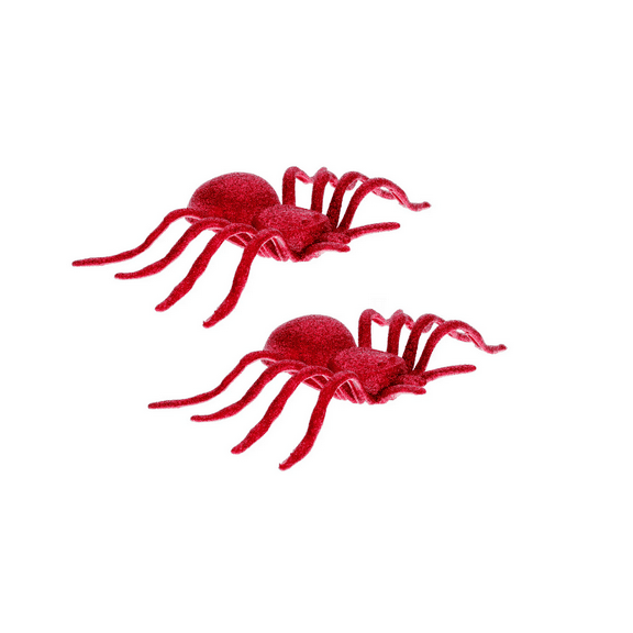 Halloween Glitter Spiders Red Set of 2