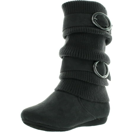 

Lucky Top Girls Bank-21K Slouch Double Buckle Suede Boots with Zipper Grey 10