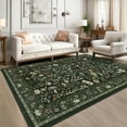thumbnail image 3 of Garvee 9'x12' Vintage Floral Area Rugs Washable Botanical Printed Rugs Carpet, Low Pile Non Slip Oriental Rug Stain Resistant Indoor Rugs for Living Room Bedroom Dining Room, Dark Green, 3 of 8