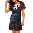 thumbnail image 2 of Fotbe Red Black Eastern Panda Warrior Bata de Dormir para Mujer con Estampado, Camisón de Algodón de Manga Corta, Ropa de Dormir Casual, 2 of 6