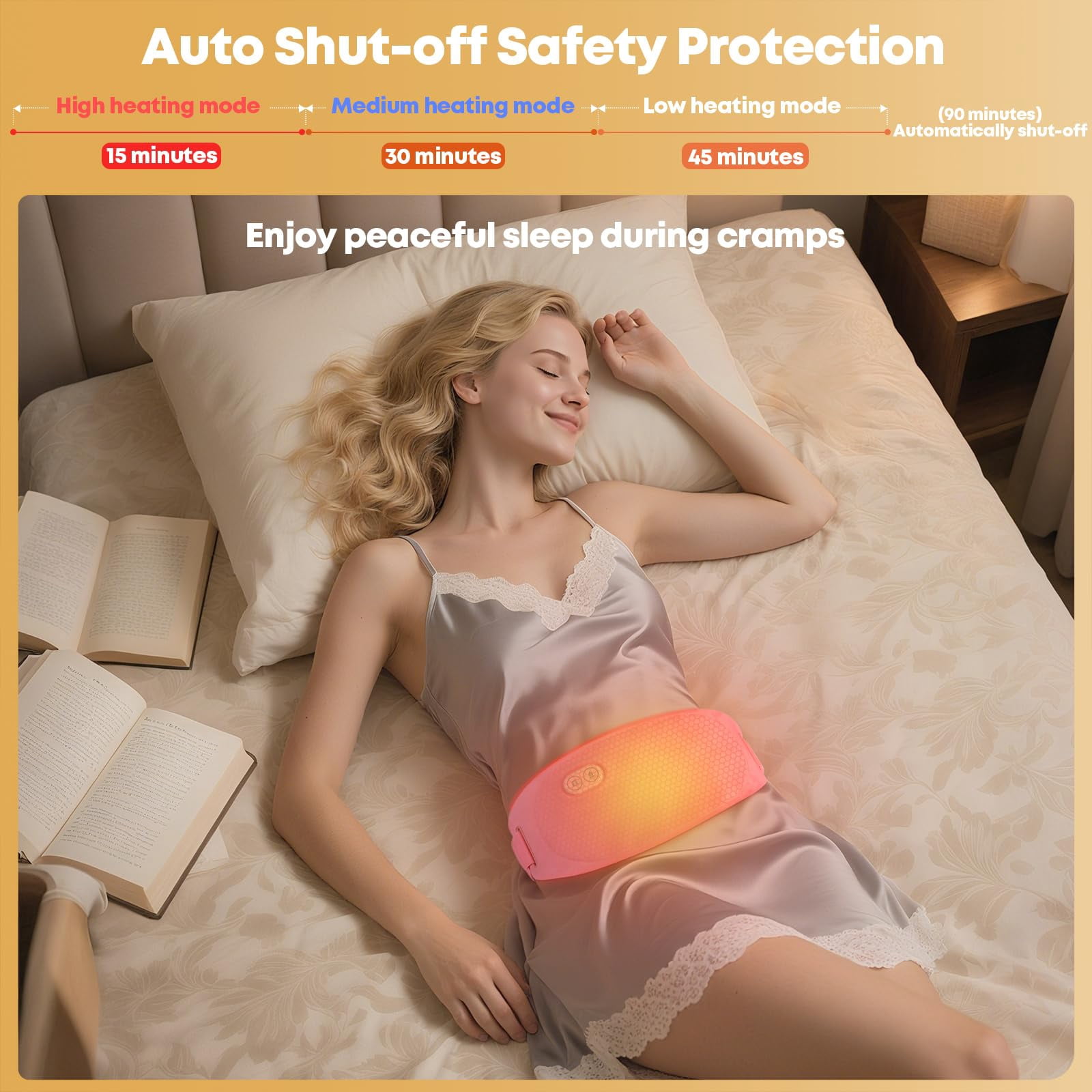 TeSabMi Portable Heating Pad for Period Cramps Ultra Thin Cordless Fast Heat Pad 3 Heat  levels 5 Massage Modes Gifts for Women Her