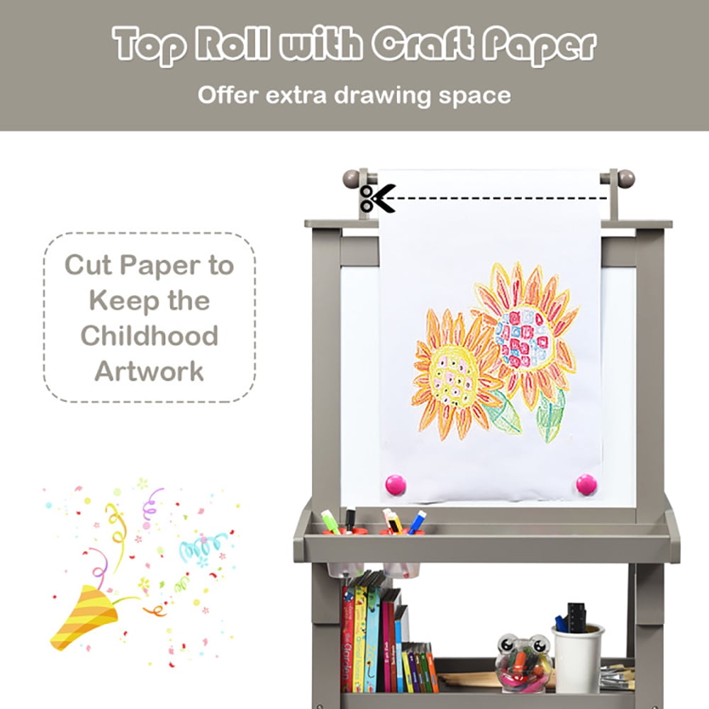 CIPACHO 3-in-1 Double-Sided Storage Art Easel, Toddler Art Easel for Kids Ages 3-8, Educational Toys Gifts for Boys Girls, Gray