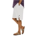 thumbnail image 4 of Costeam Womens Plus Size Linen Blend Bermuda Shorts Front And Back Patch Pockets Adjustable Drawstring Elastic High Waist Loose Straight Mid Thigh Summer Casual Bottoms, 4 of 8