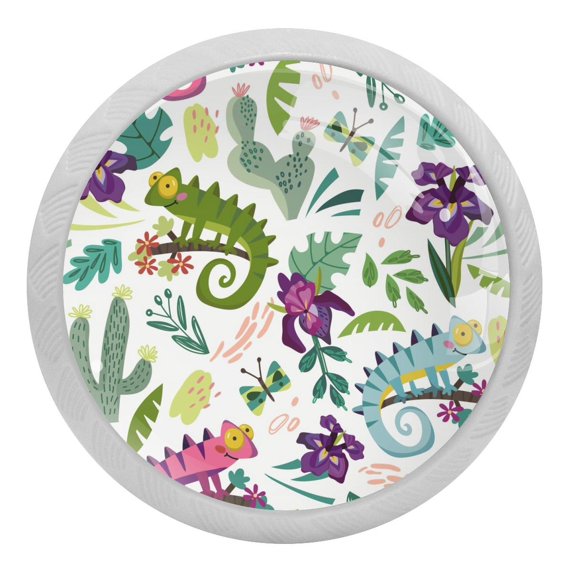 4PCS Round Chameleon Cabinet Fluorescence Knob Glowing in the Dark Furniture Drawer Pulls Handle with Screws