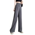 thumbnail image 4 of Pantalones de traje para mujer, estilo coreano, holgados, de cintura alta, con pierna ancha, adelgazantes, rectos, informales, de verano, 4 of 6