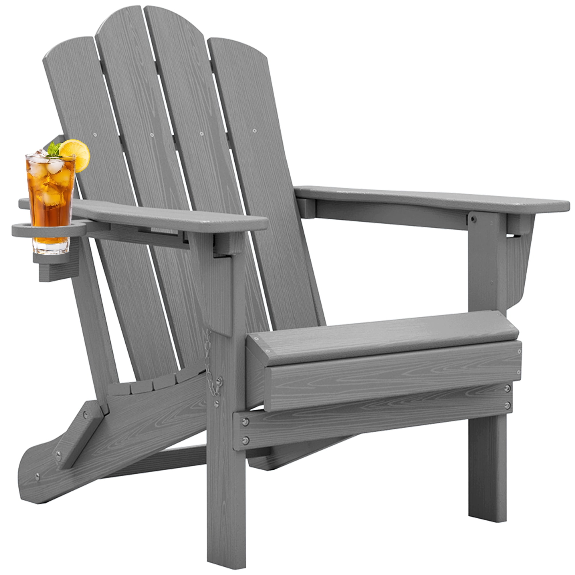KINGYES Folding Adjustable Adirondack Chair, All Weather Use Reclining Adirondack Chair, HDPE Adirondack Outdoor Chair - Grey