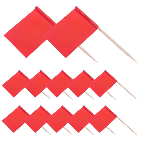 NICEXMAS 100Pcs Red Paper and Wood Toothpick Flags for Cake Decorating Miniature Plain Flags Party Use