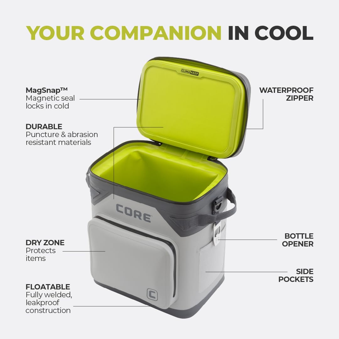CORE 36 Can Climakeep Magnetic Soft Cooler, Leakproof Cooler, Waterproof Zipper, Shadow Gray