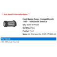 thumbnail image 2 of Front Washer Pump - Compatible with 1981 - 1989 Lincoln Town Car 1982 1983 1984 1985 1986 1987 1988, 2 of 2