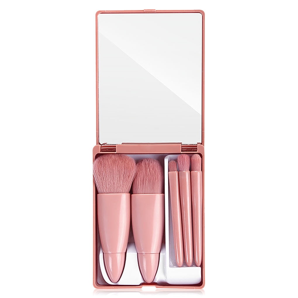 Pack of 5 Makeup Brushes with Mirror Powder Reusable Storage Box Foundation Eye Shadow Beauty Make Up Set Eyelash Brush Beginner Cosmetics Household