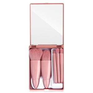 Boîte de 5 Brosses de maquillage avec miroir en poudre Boîte de rangement réutilisable Fondation Ombre des yeux Beauté Make Up Set Pince à cils Débutant Cosmétiques Ménage