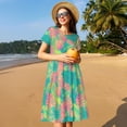thumbnail image 4 of Fotbe Colorful Palm Leaves Vestido Largo de Moda para Mujer, Vestido Tipo Camiseta con Manga Corta y Estilo Casual a Rayas y Bloques de Color, 4 of 6