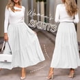 thumbnail image 3 of TEMOFON Midi Pleated Skirts for Women Elastic High Waist with Pockets Maxi A Line Linen Summer Clothes Trendy Flowy Dresses White M, 3 of 10