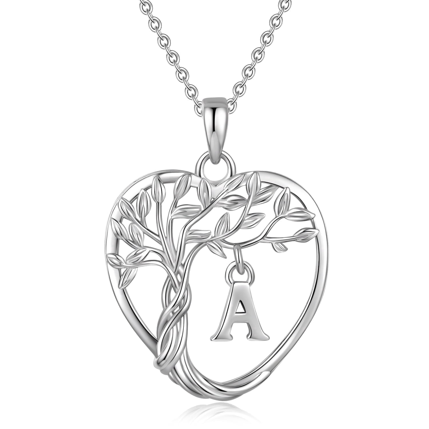 Heshpaws Heart Pendant Necklace Custom Initial Letter Tree Shaped Charm Pendant Jewelry for Women, Gift for Mom Daughter Wife
