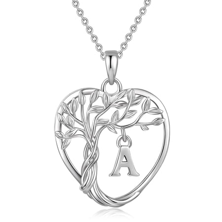 Heshpaws Heart Pendant Necklace Custom Initial Letter Tree Shaped Charm Pendant Jewelry for Women, Gift for Mom Daughter Wife