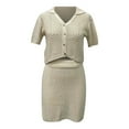 thumbnail image 4 of DHFJKG Women's Skirt 2 Piece Set Crochet Half Sleeve Button Down Collar Crop Top Mini Skirt Casual Beach Vacation Clothing Set Stylish Outfit, 4 of 4