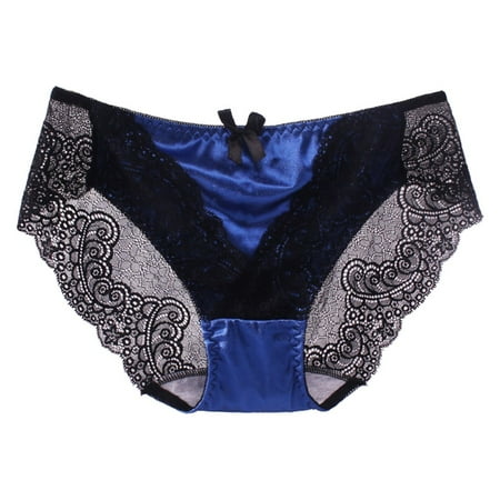 

Kddylitq Low Rise Briefs for Women Lace Bikini Underwear Breathable Ladies Underwear Soft See Through Seamless Panties Blue 2X