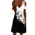thumbnail image 3 of PATLOLLAV Summer Womens Dress Slimming Draw Back Print V-Neck Lace Cold Shoulder Dresses, 3 of 6