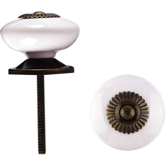 Vintage Cabinet Knobs, 6Pack Round Ceramic Drawer Knobs Set, White Decorative Handles Pulls for Doors, Closet, Drawers, Dresser, 1.4 Inches Drawer Pulls and Knobs