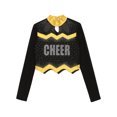 thumbnail image 4 of TiaoBug Girls Cheerleading Shirts Long Sleeve Mesh Rhinestone Cheer Uniform Crop Top Dancewear Gold 14, 4 of 6