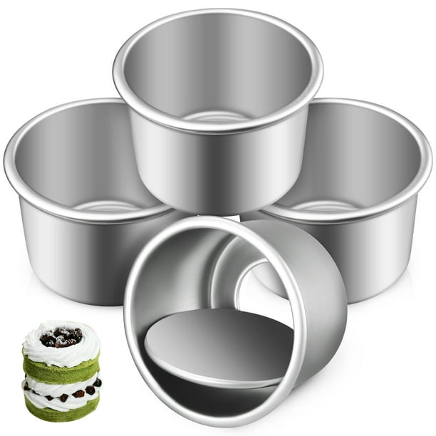 Juego de 4 moldes redondos para pasteles con fondo desmontable, de aleación de aluminio. Moldes pequeños para hornear pasteles.