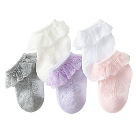 

Girls Ruffle Lace Trim Cotton Socks Baby Girl Eyelet Frilly Dress Socks XL Multicolor-5 Pairs