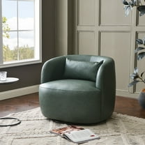 34" Wide Swivel Faux Leather Armchair No Assembly Upholstered PU Leather Swivel Accent Chairs with Toss Pillow for Living Room Office Lounge (Green, Single)