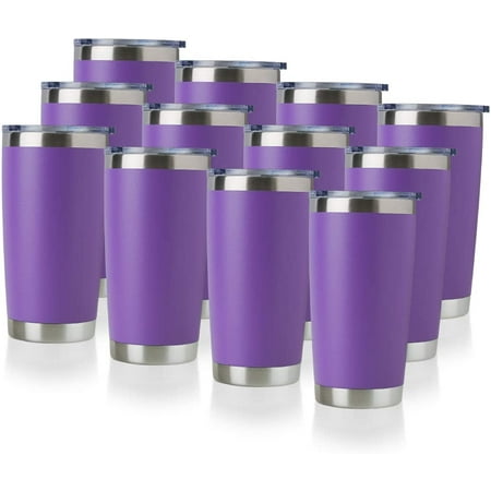

GUVSOETS 20oz Stainless Steel Tumbler Bulk with Lid Double Wall Vacuum Insulated Travel Mug Powder Coated Coffee Cup Purple. 12 Pack