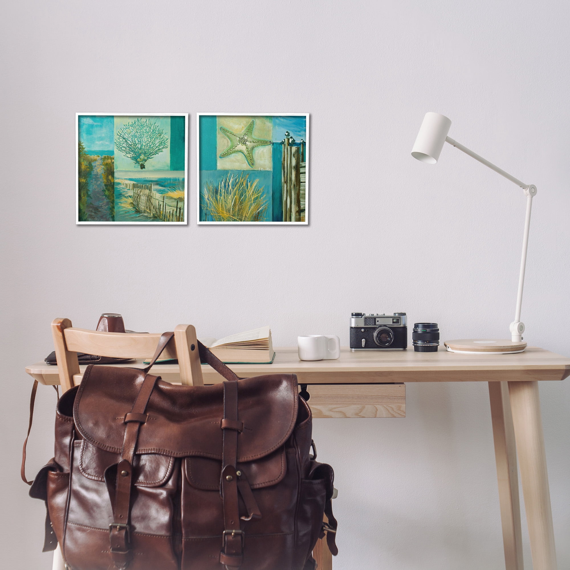 Stupell Industries Maritime Summer Collage Landscape Painting White Framed Art Print Wall Art, 12 x 12, Set of 2