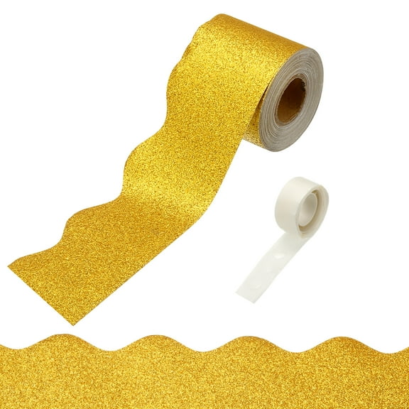 Uxcell Glitter Bulletin Board Borders, 32.8ft Yellow Border with Clear Sticky Dots