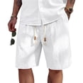 thumbnail image 2 of Men's Cotton Linen Casual Shorts, Elastic Drawstring Waist Knee Length Beach Shorts with 3 Pockets, Lightweight Breathable Summer Walking Shorts, 7 Colors Available, 2 of 10