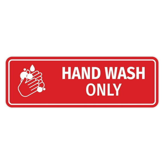 Standard Hand Wash Only (Bubbles) Sign (Red) - Large