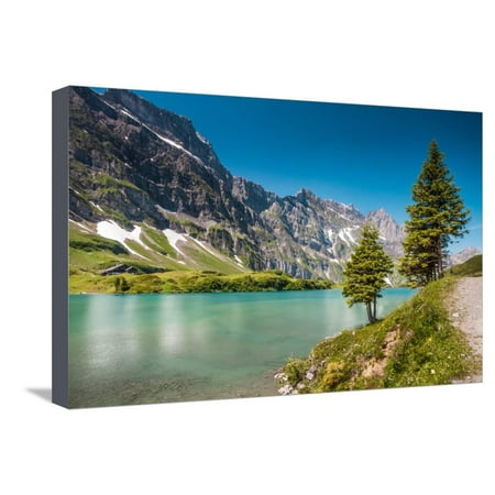 Hiking around Truebsee Lake in Swiss Alps, Engelberg, Central Switzerland Stretched Canvas Print Wall Art By
