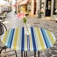 thumbnail image 4 of Blue Yellow Striped Fitted Tablecloth with Elastic Edged, Round Table Cloth for Dining Table, Colorful Ombre Abstract Stripes Waterproof Oil Proof Table Cover for Indoor Outdoor 45"-54", 4 of 8