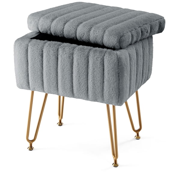 EDX Stool Chair with Storage Space,with Non-Slip Feet, for Dressing Room, Bedroom, Grey
