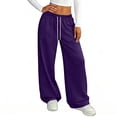 thumbnail image 5 of YIFUNIN Women's Casual Solid Color Elastic Waist Wide Leg Pants, Drawstring Loose Fit Trousers for Everyday Lounge, Comfortable Versatile Style,Purple XL, 5 of 5