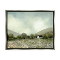Stupell Industries Cottage in Meadow Landscape Painting Gray Floater Framed Canvas Art Print Wall Art, 31 x 25