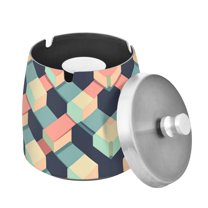 Yayeee Ashtray with Lid for Cigarette Smokeless Stainless Steel Home Ash Holder, Pink Cubes