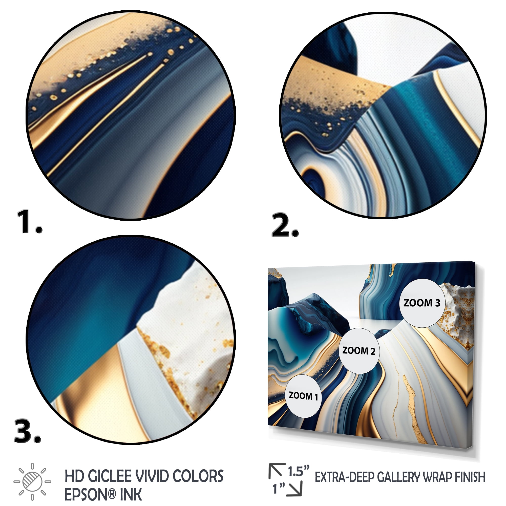 Designart Abstract Geode Waves Blue And Gold I Canvas Wall Art